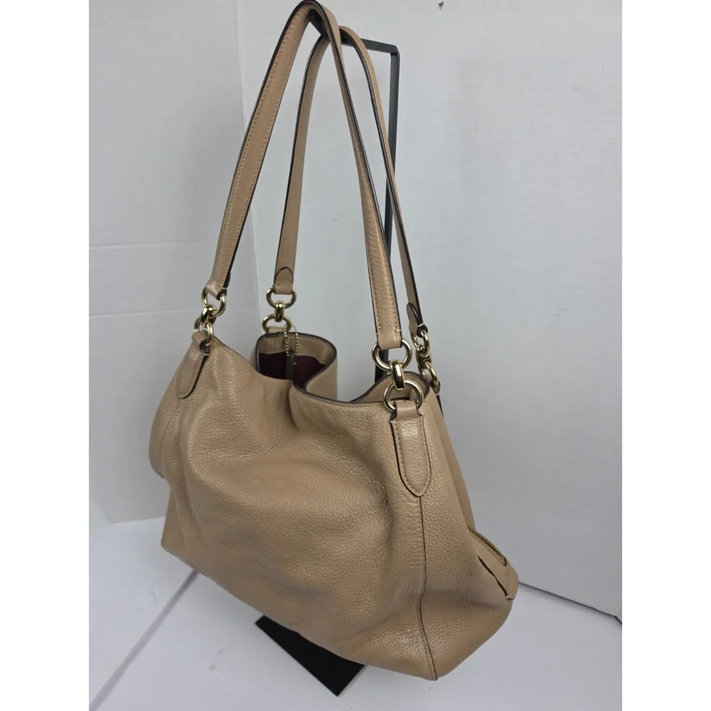 Coach Hallie Pebbled Leather Shoulder Bag Taupe Beige A2080-80268 READ